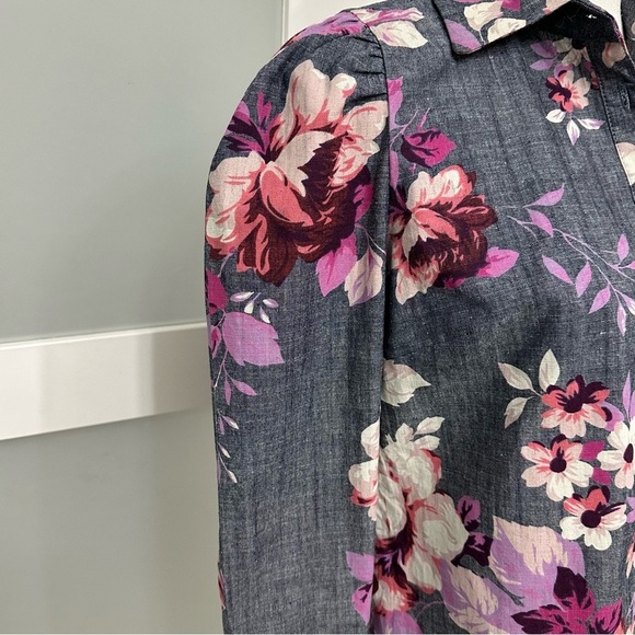 Jill Jill Stuart Chambray Floral Button Up Top Multicolor SZ 2 Long Sleeve NWT - Picture 5 of 10